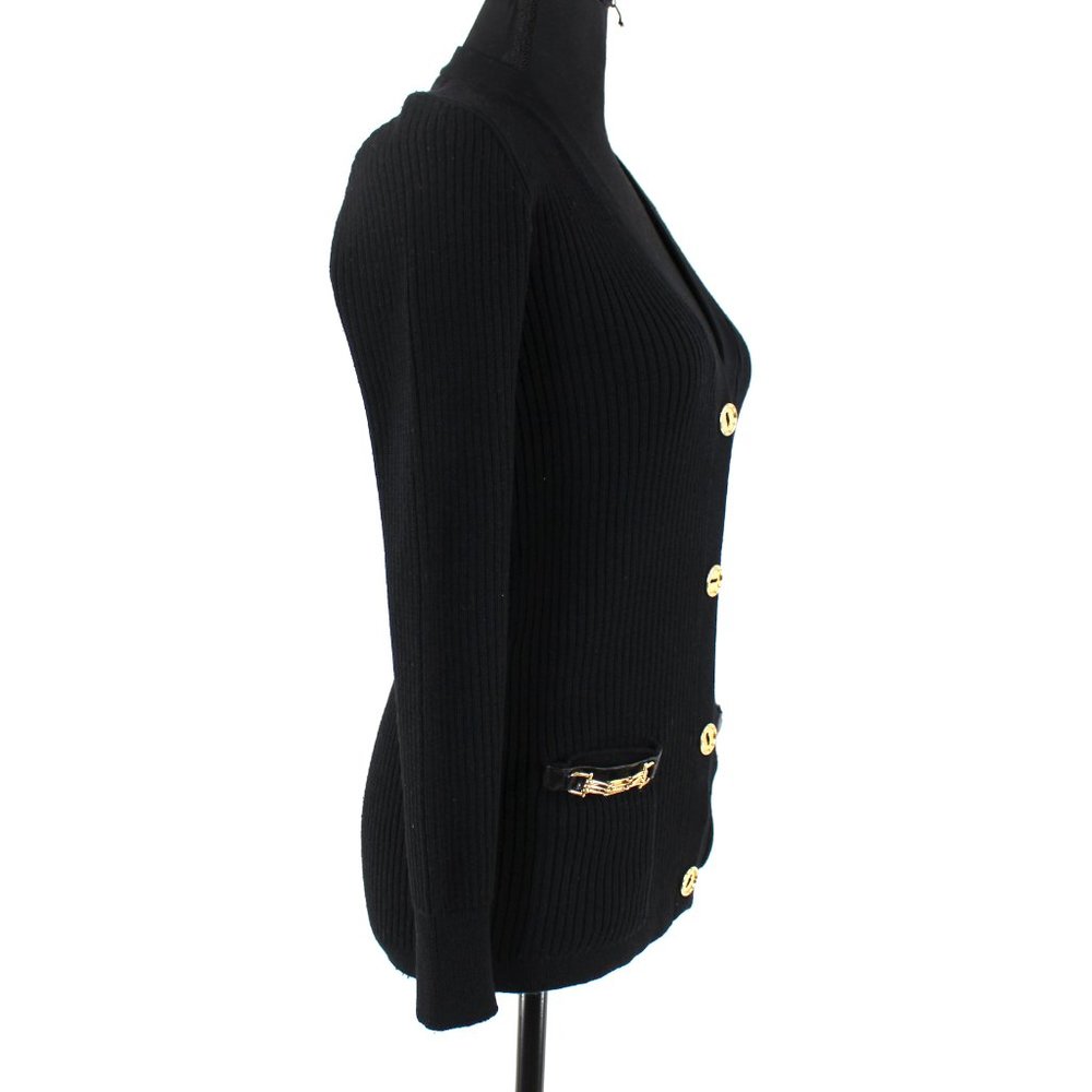 CÉLINE Black Ribbed Knit Button Up Wool Cardigan 40 VTG Paris Sport Sweater M - Picture 2 of 8
